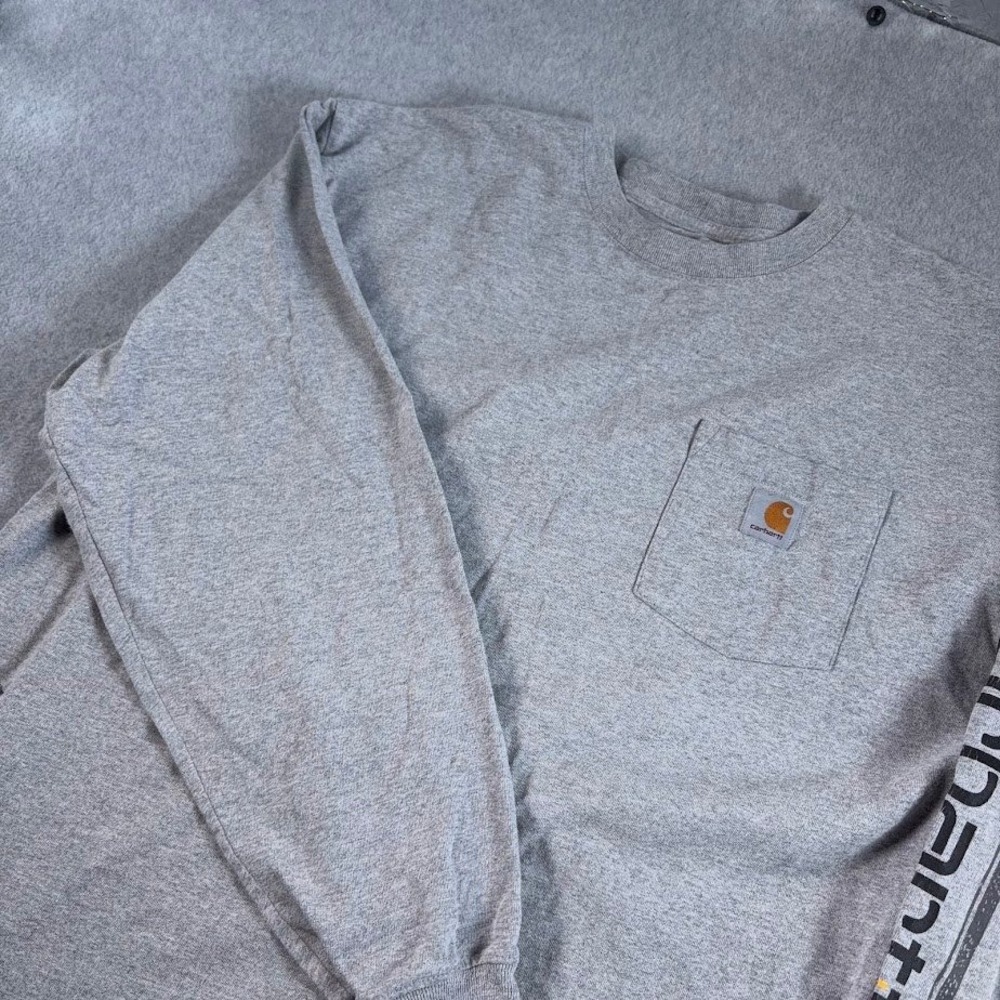 Carhartt Long Sleeve Pocket T-Shirt Mens XL Gray Solid Graphic Logo Original Fit
